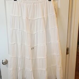 Flowy White Tiered Maxi Skirt with Drawstring Waist